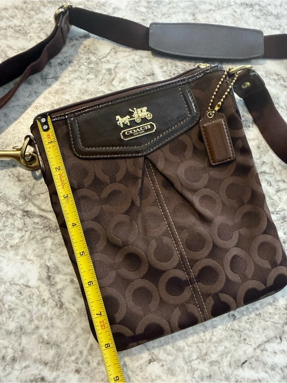 Coach Brown Signature Canvas Crossbody with Gold Hardware
